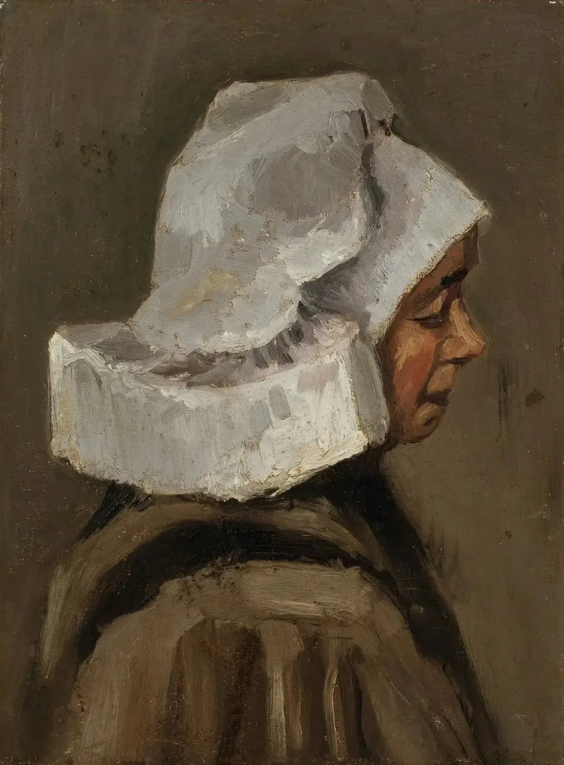 Bondekvinnehode med hvit lue - Vincent van Gogh