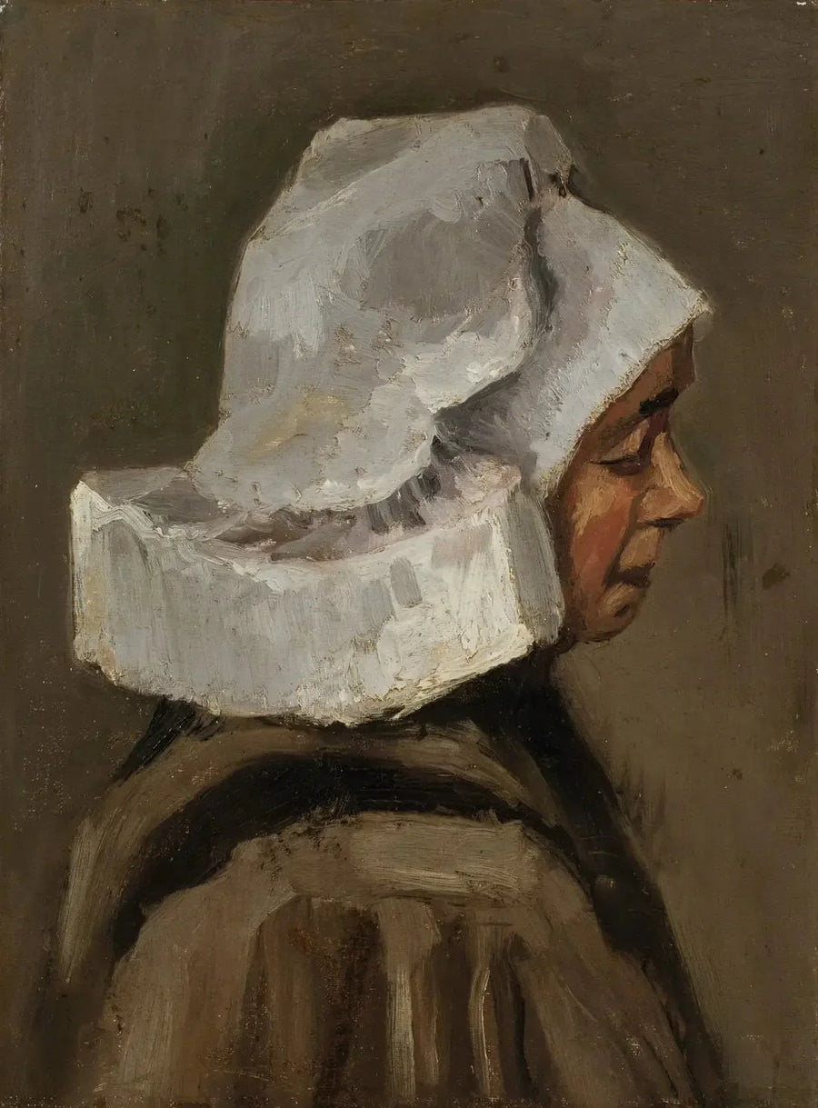 Bondekvinnehode med hvit lue - Vincent van Gogh