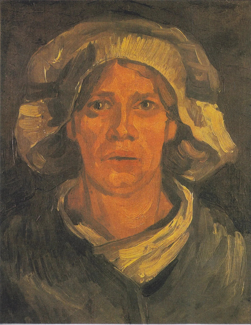 Bondekvinnehode med hvit lue - Vincent van Gogh