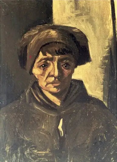 Bondekvinnehode med svart lue - Vincent van Gogh
