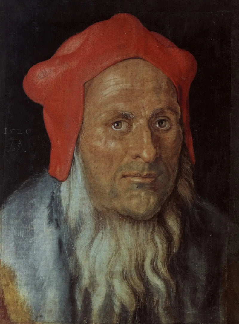 Gammel manns hode iført en rød lue - Albrecht Dürer