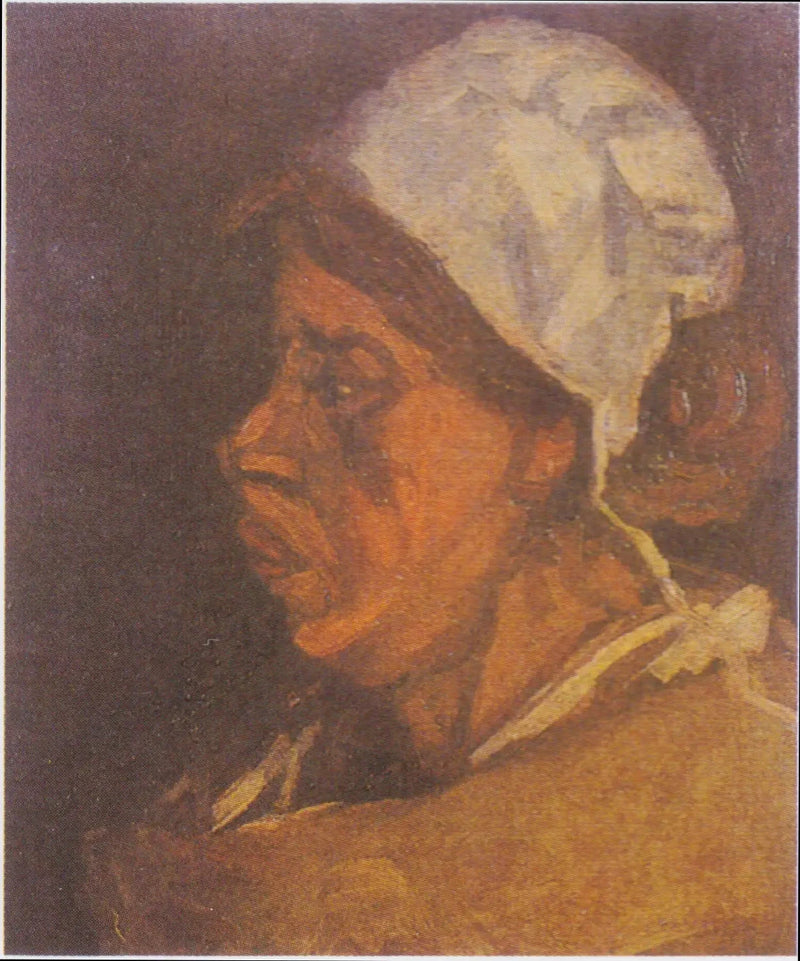 Bondekvinnehode med hvit lue - Vincent van Gogh
