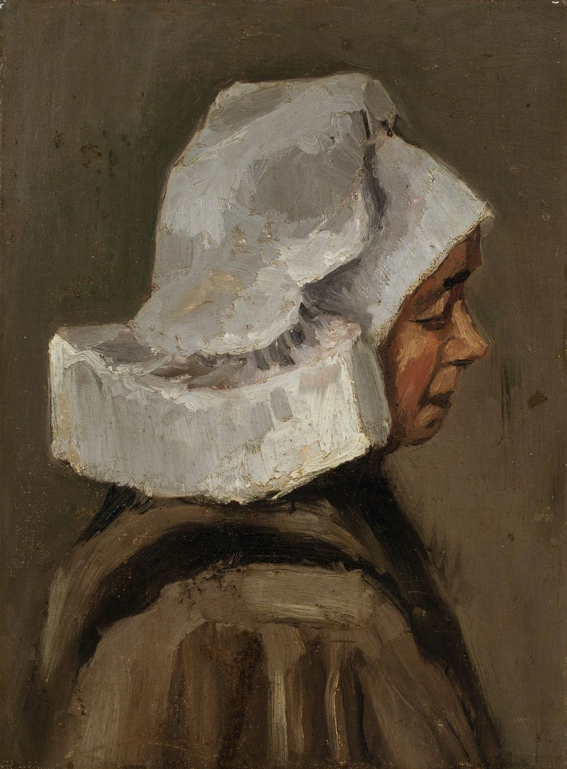 Bondekvinnehode med hvit lue - Vincent van Gogh