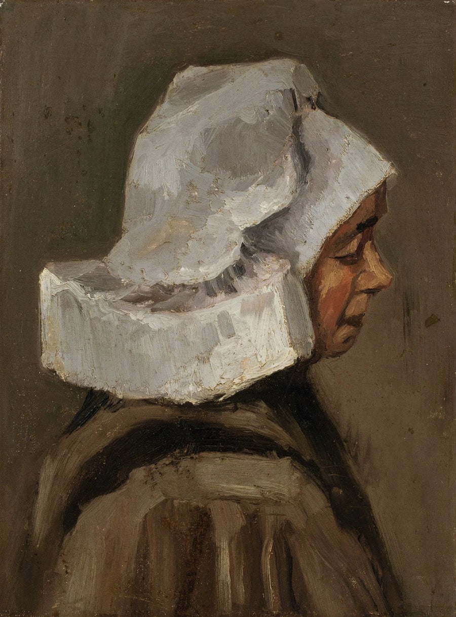 Bondekvinnehode med hvit lue - Vincent van Gogh