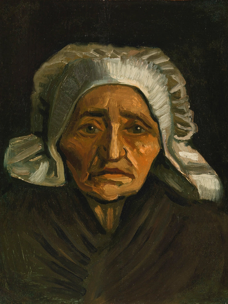 Bondekvinnehode med hvit hodeplagg - Vincent van Gogh