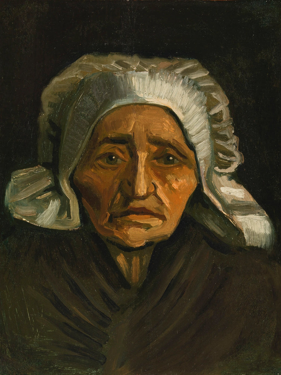 Bondekvinnehode med hvit hodeplagg - Vincent van Gogh