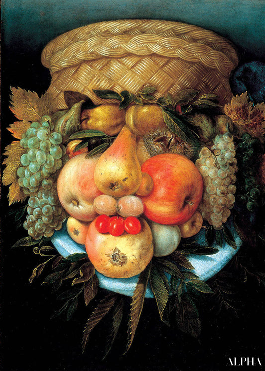 Tête réversible avec panier de fruits - Arcimboldo - Reproductions de tableaux et peintures haut de gamme