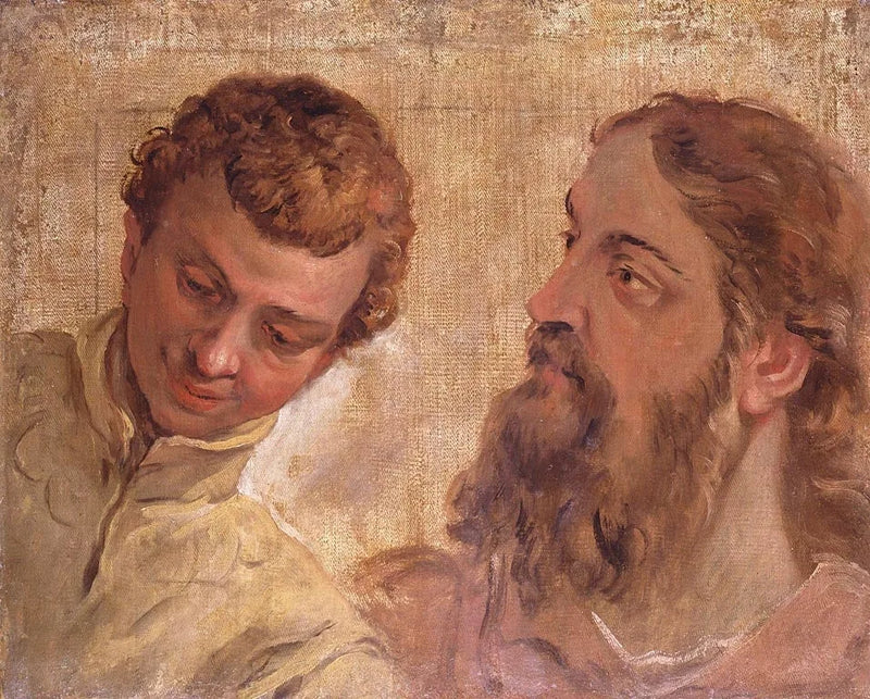 Hoder av en gutt og en skjegget mann (en apostel) - Sebastiano Ricci