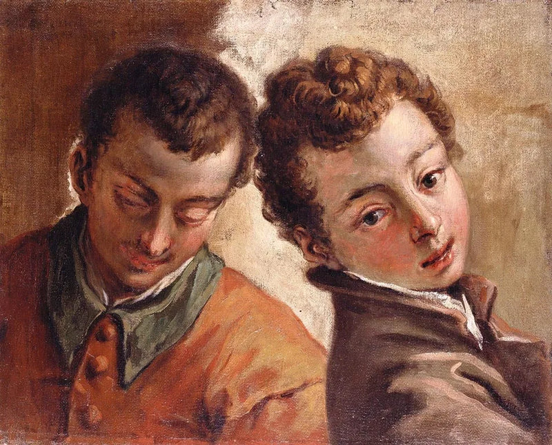 Side om side hoder av en ung mann og en gutt - Sebastiano Ricci
