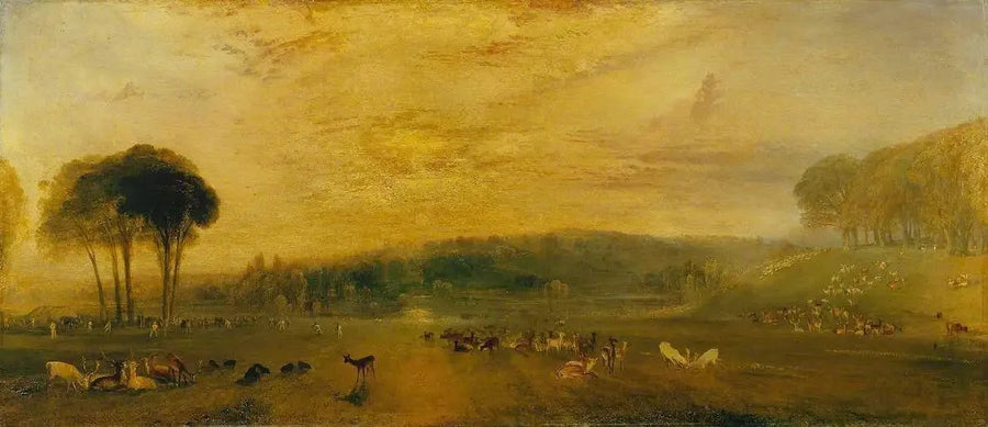 Innsjøen, Petworth: Solnedgang, Slåssende hjort - J. M. W. Turner