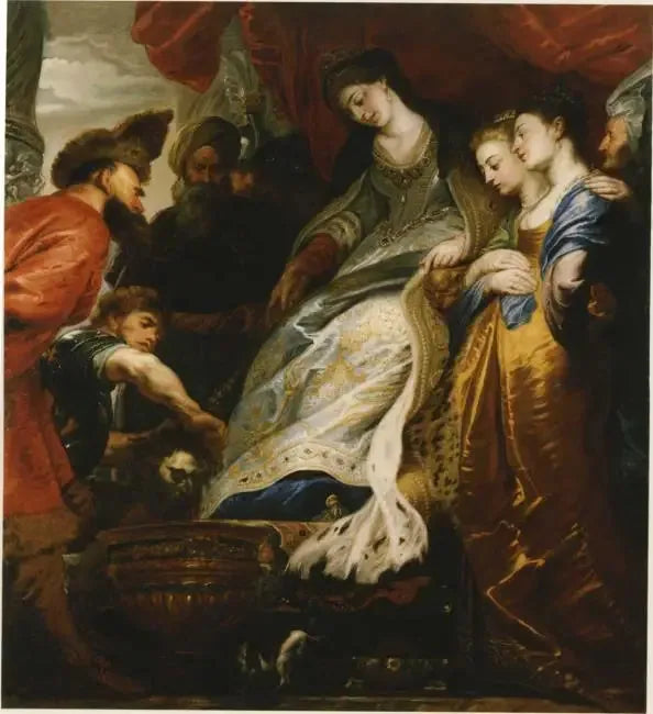 Thomyris, dronning av falskhet, får Cyrus' hode til å dykke ned i en vase fylt med blod - Peter Paul Rubens
