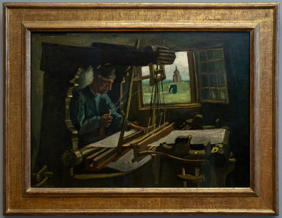 Weber foran et åpent vindu med utsikt mot Nuenen-tårnet - Vincent van Gogh