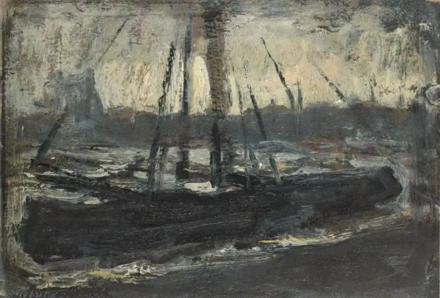 Tjalk fortøyd i lilla - Piet Mondrian