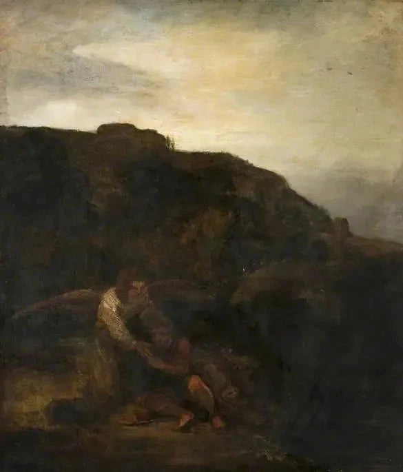 Tobie og engelen i et landskap - Rembrandt