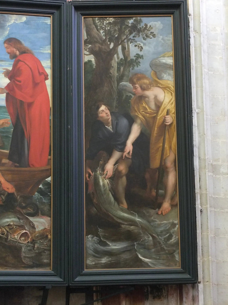 Tobie fanger fisken og drar den opp på land etter ordre fra engelen (Tobie 6:1-10), 1618-19 - Peter Paul Rubens