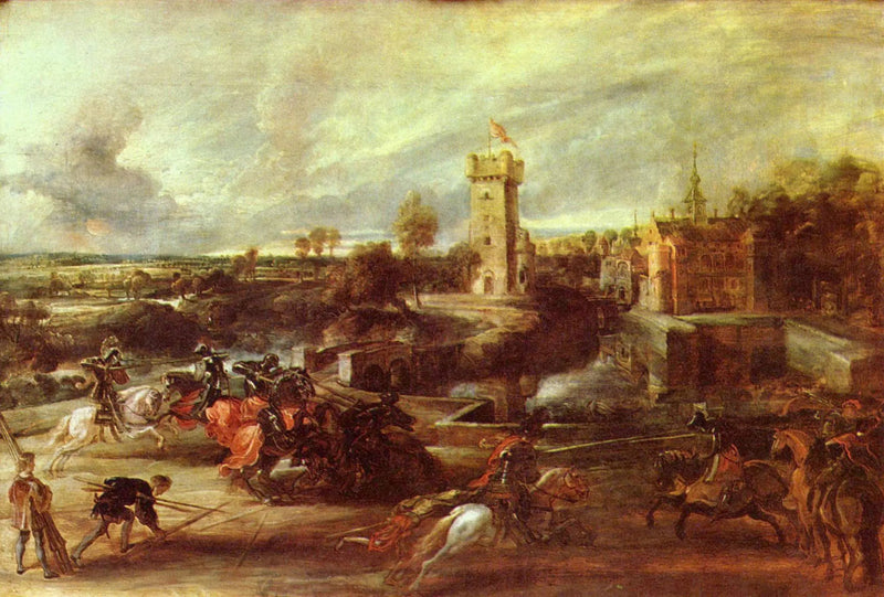 Turnering nær slottets grøfter i Steen - Peter Paul Rubens