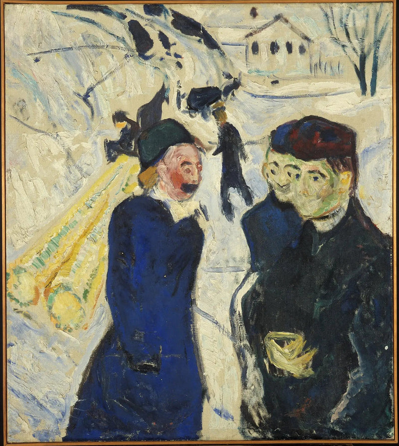 Transport av passasjerer og trelast i en gate i Kragerø - Edvard Munch