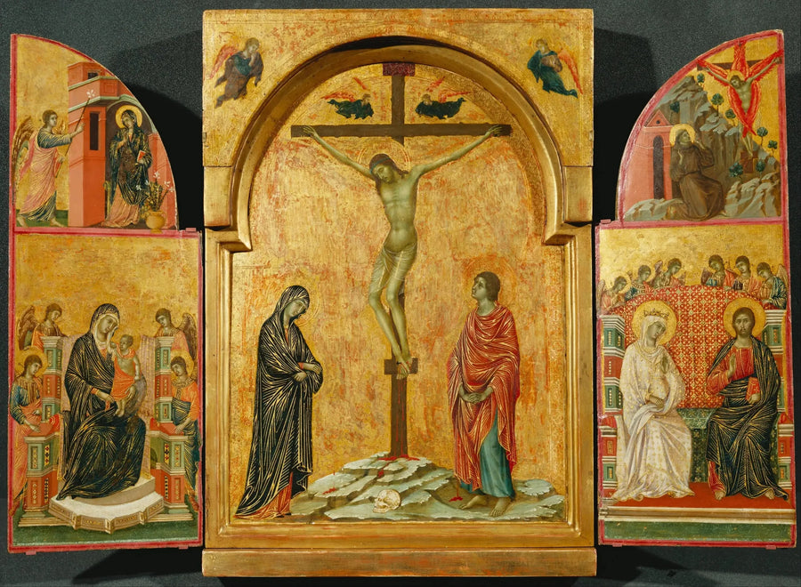 Triptyk: Korsfestelsen og andre scener - Duccio di Buoninsegna