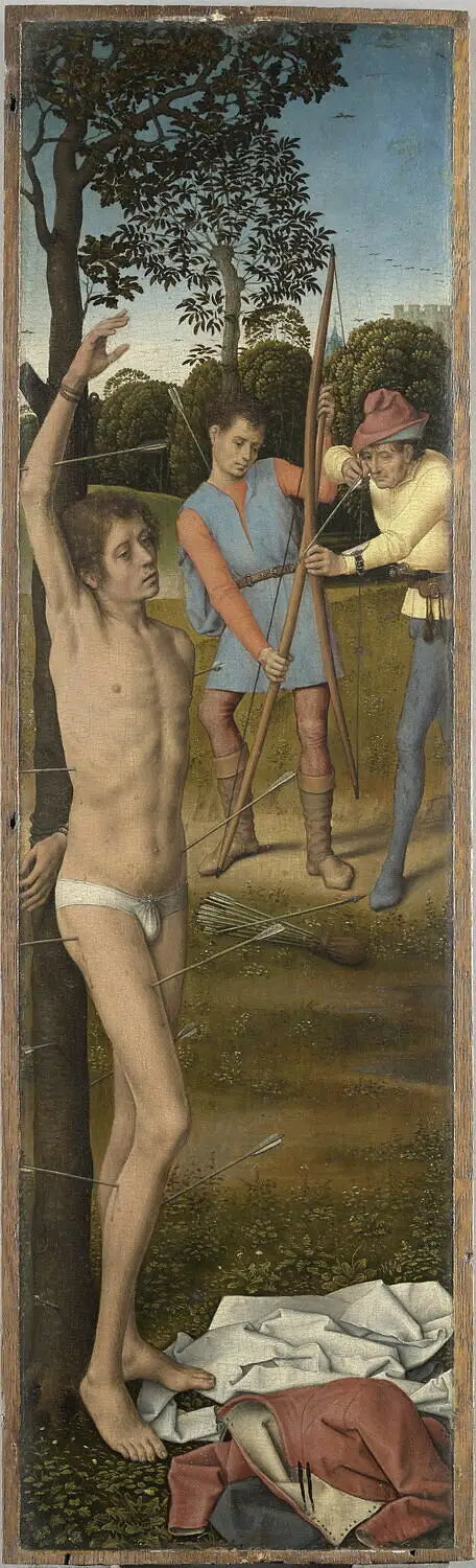 Triptyk av Oppstandelsen: Saint Sebastianens martyrdom - Hans Memling
