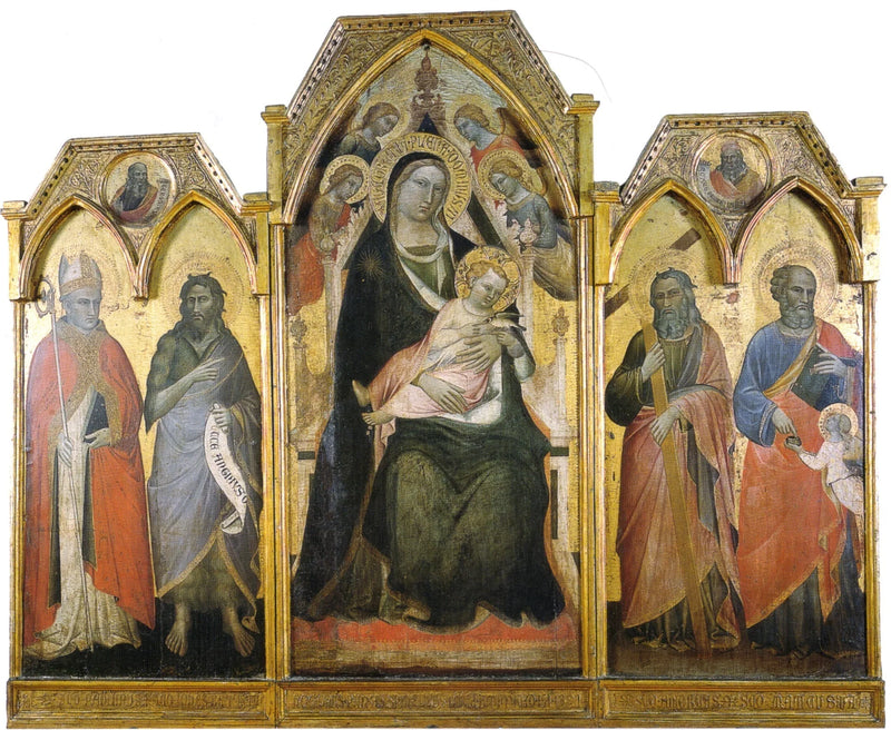 Triptykon av Jomfruen med barnet i majestet omgitt av fire helgener - Spinello Aretino