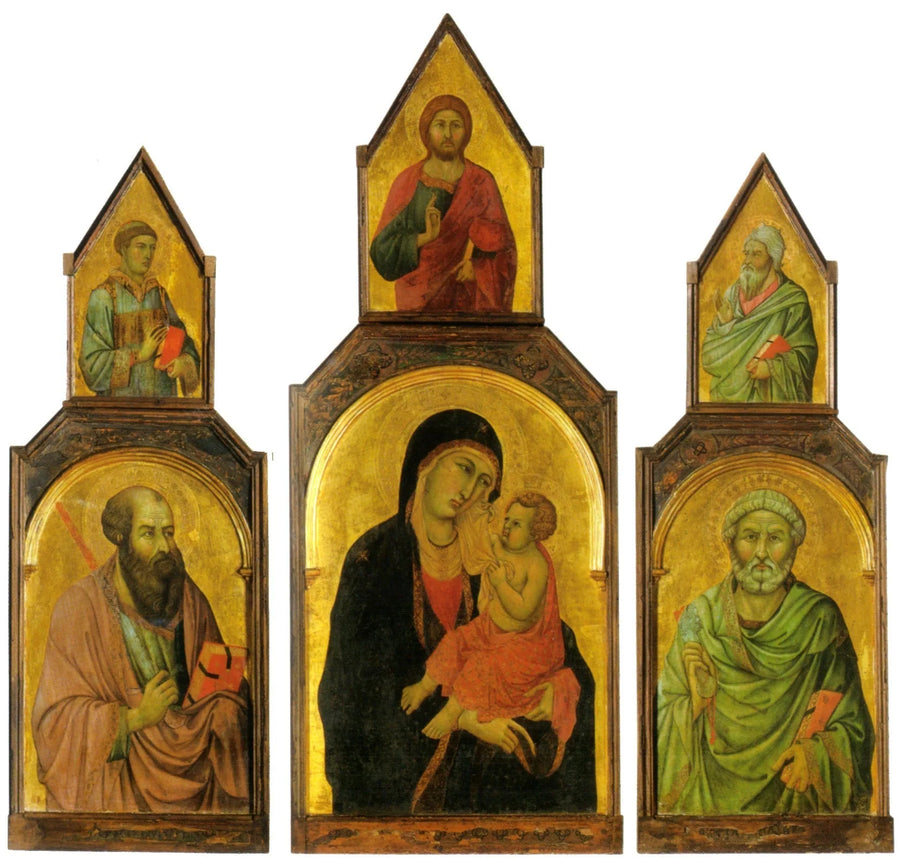 Triptykon av Jomfruen med barnet og helgenene Peter og Paulus - Ugolino di Nerio