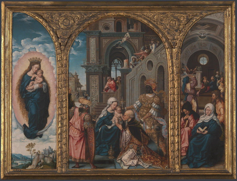 Triptyk. De tre vise menns tilbedelse, nedstigningen - Jan Gossaert