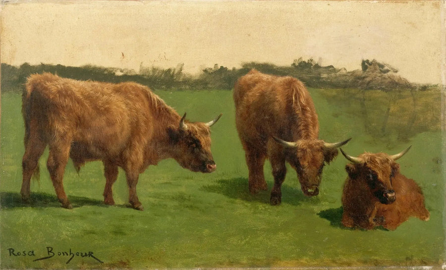 Tre røde okser på beite - Rosa Bonheur