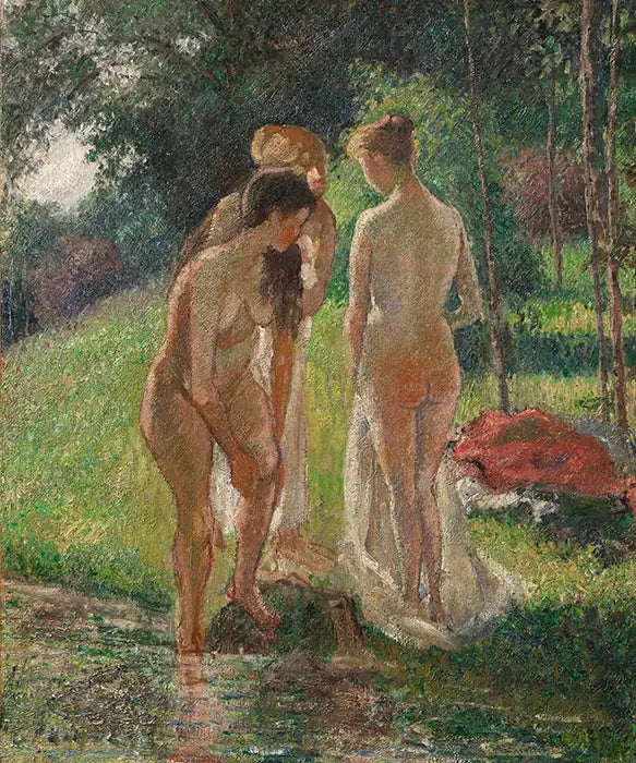 Tre badende kvinner som kommer ut av badet - Camille Pissarro