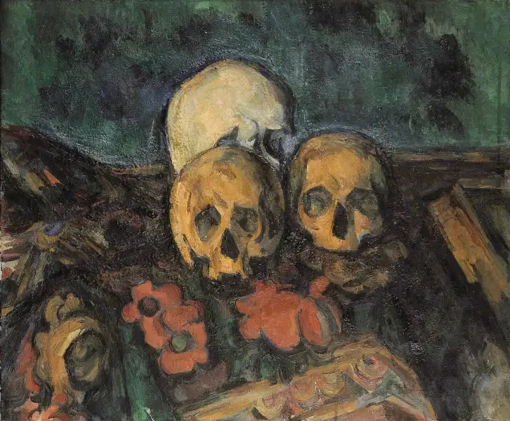 Tre hodeskaller på et orientalsk teppe - Paul Cézanne
