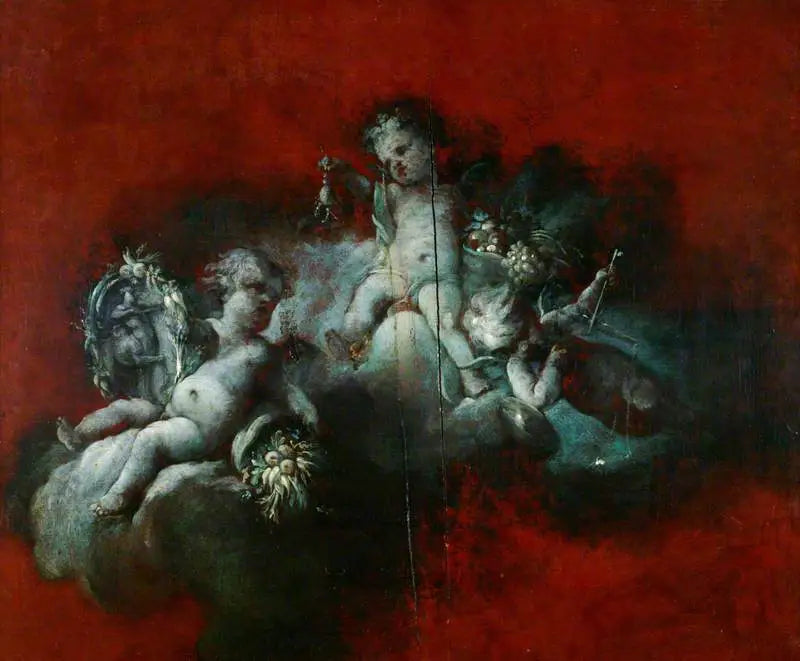 Tre Amoriner med stjernetegnene: Skorpionen, Skytten, Vekten - François Boucher