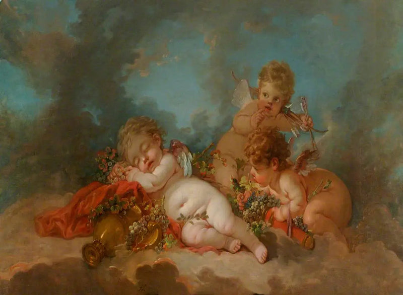 Tre Amoriner svevende i skyene - François Boucher
