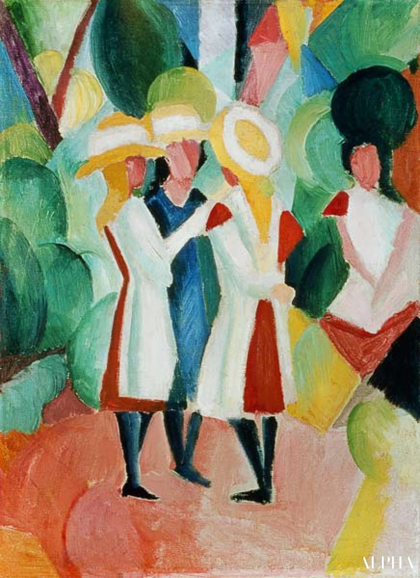 Tre jenter med gule stråhatter - August Macke - Høykvalitets reproduksjoner av malerier og bilder
