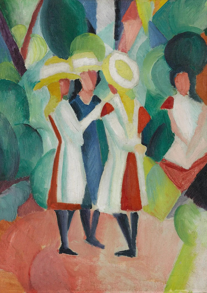Tre jenter med gule stråhatter - August Macke