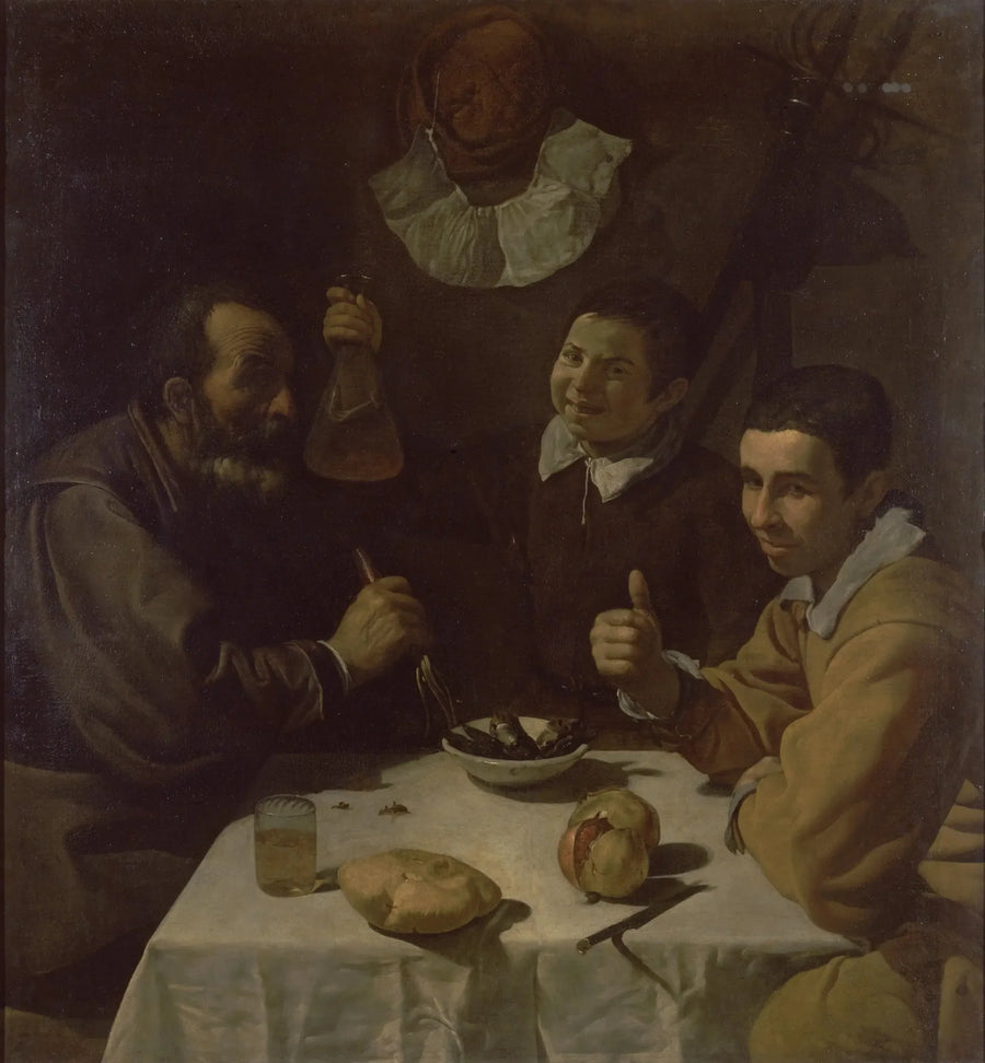 Tre menn ved bordet, lunsj - Diego Velázquez
