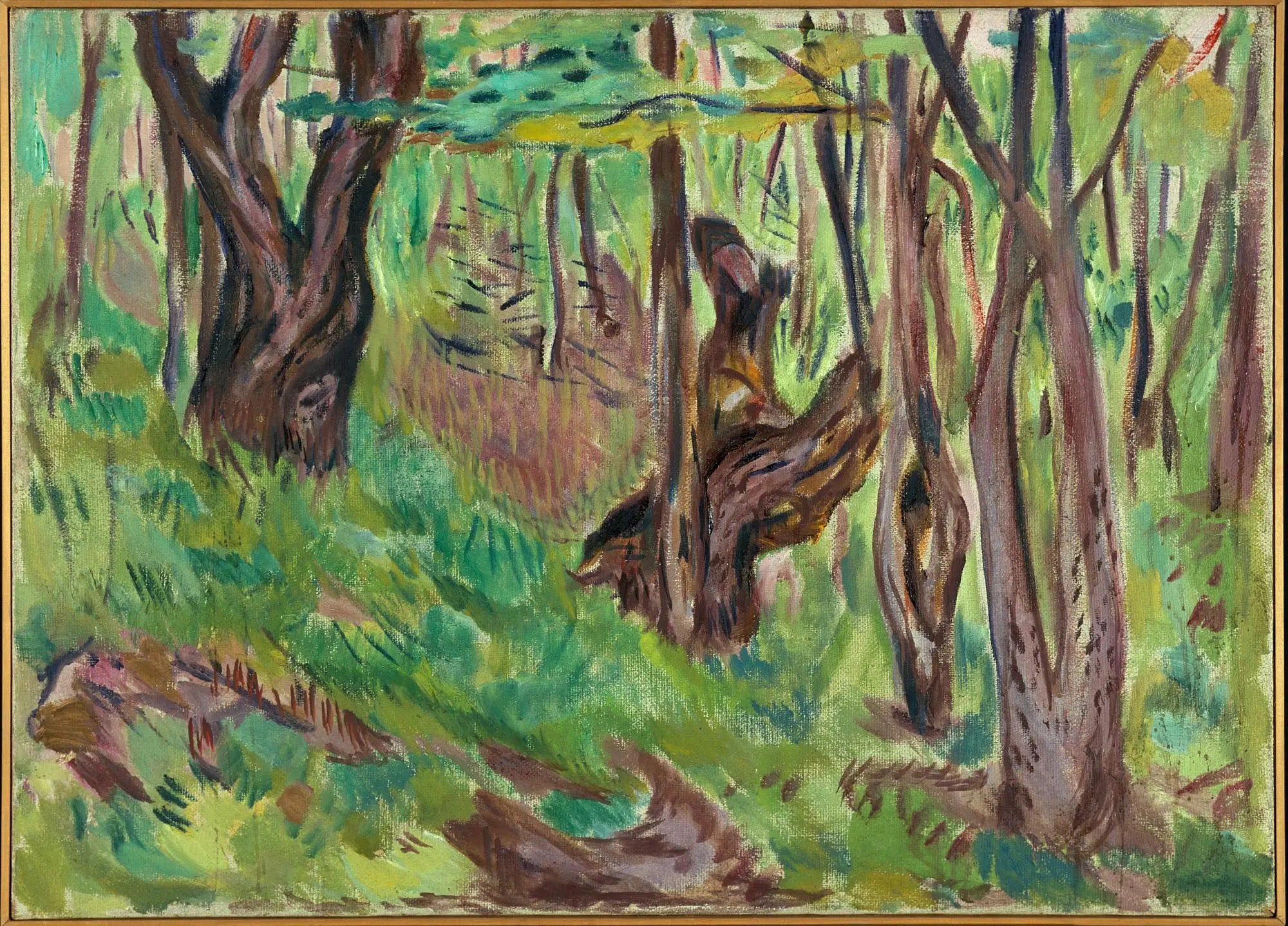 Reproduction du tableau « Troncs d'arbres rugueux en été - Edvard Munch » par Alpha Reproduction en peinture à l’huile