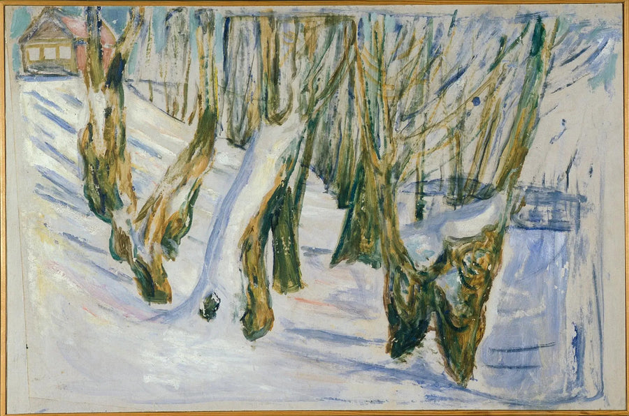 Ruggete stammer i snøen - Edvard Munch