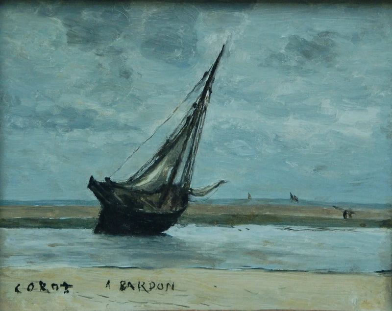 Trouville. Skip forlatt, kalt Fiskebåt ved lavvann - Jean-Baptiste Camille Corot