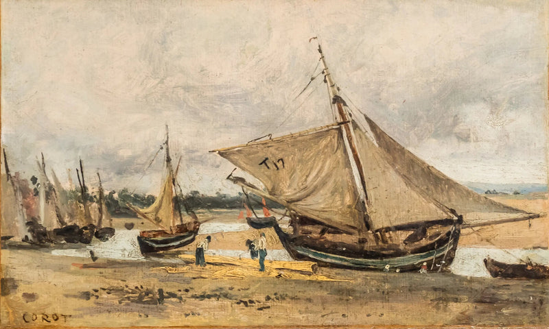 Trouville, fiskebåter som har gått på grunn i kanalen - Jean-Baptiste Camille Corot