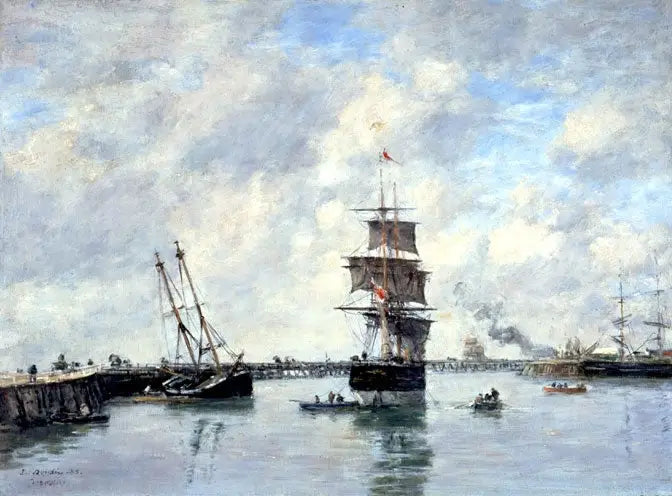 Trouville, kaiene, høy sjø - Eugène Boudin
