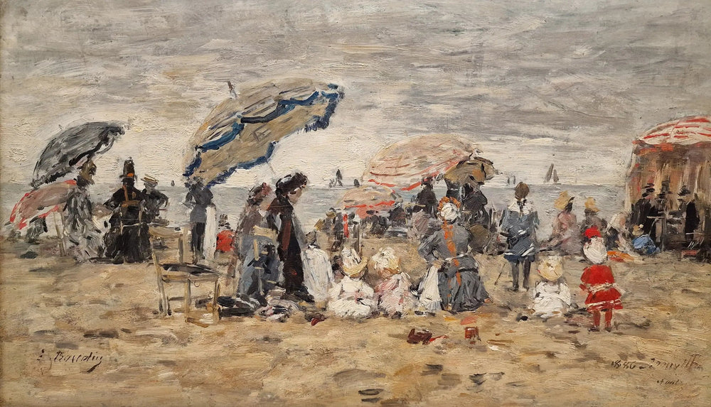 Trouville. Ombrelles sur la plage - Eugène Boudin image 1 reproduction artisanale de tableau