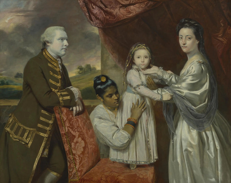 Tysoe Saul Hancock, hans kone Philadelphia, datteren Elizabeth og deres indiske tjenestepike Clarinda - Joshua Reynolds