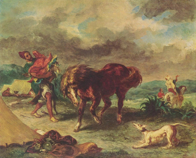 En arabisk mann som saler hesten sin - Eugène Delacroix