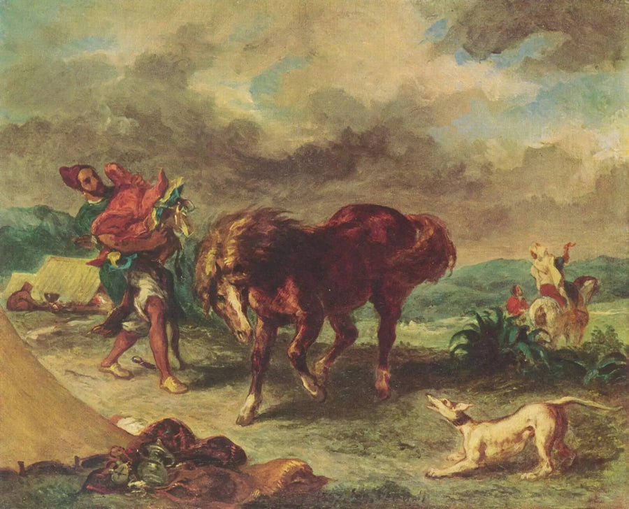 En arabisk mann som saler hesten sin - Eugène Delacroix