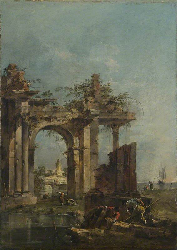 Et temperament med ruiner ved sjøen - Francesco Guardi