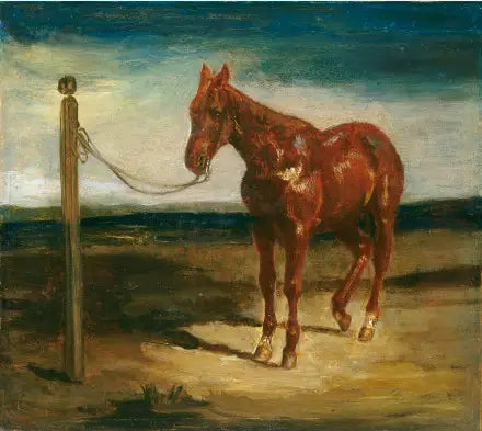 En hest festet til en stolpe - Eugène Delacroix