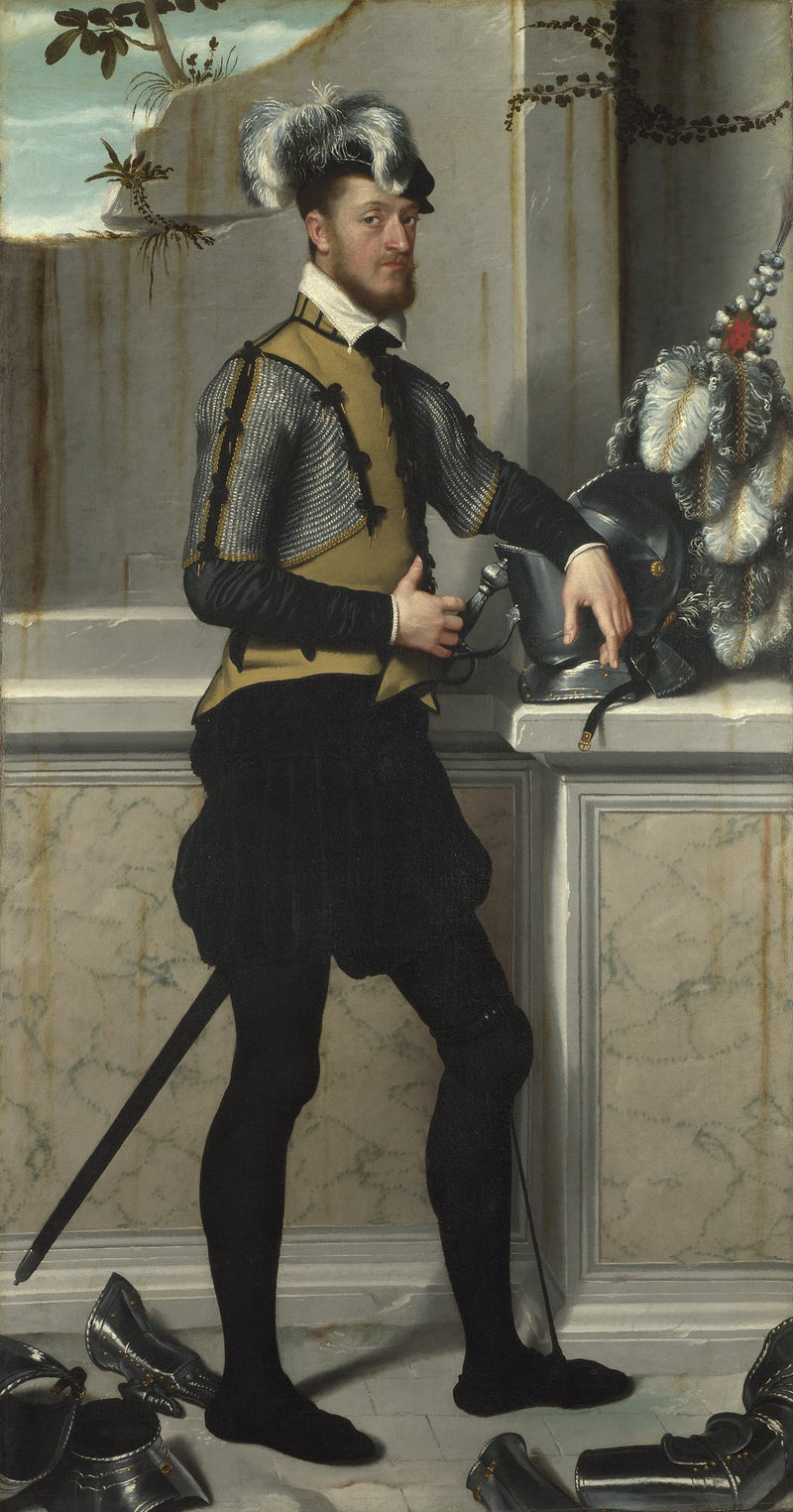 En ridder med sin turneringshjelm (greve Faustino Avogardo (?)) - Giovanni Battista Moroni