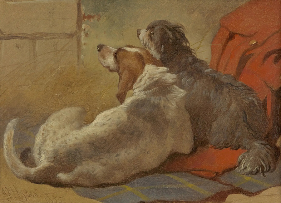 En jakthund og en barbert collie som sitter på en jaktkåpe - John Frederick Herring, Sr.

Source:
Un chien de chasse et un colley barbu assis sur un manteau de chasse - John Frederick Herring, Sr.