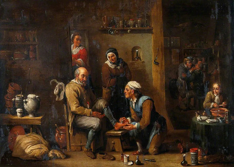 En kirurg som behandler en manns fot - David Teniers den Yngre

Source:
Un chirurgien soignant le pied d'un homme - David Teniers le Jeune