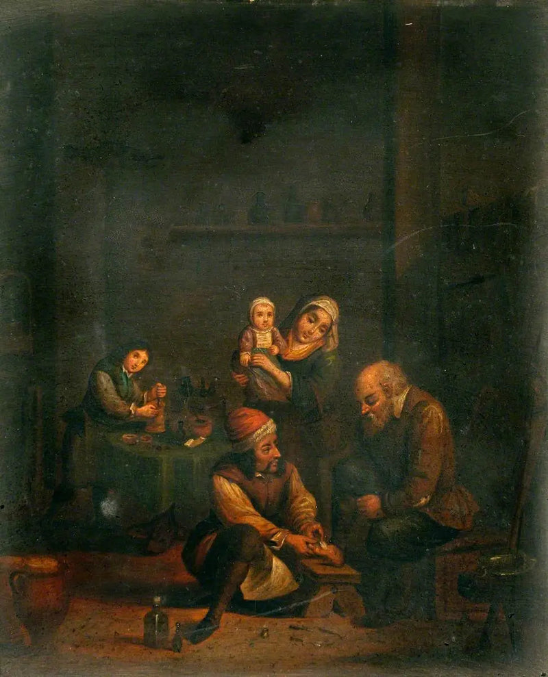 En kirurg som behandler en manns fot og tre andre personer - David Teniers den Yngre

Source:
Un chirurgien soignant le pied d'un homme et trois autres personnages - David Teniers le Jeune