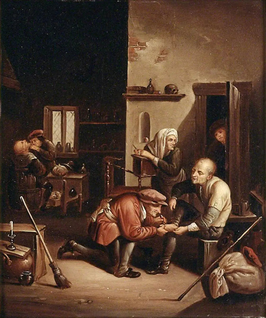 En kirurg som behandler en pasients fot og en barberer en mann - David Teniers den Yngre

Source:
Un chirurgien soignant le pied d'un patient et un barbier rasant un homme - David Teniers le Jeune